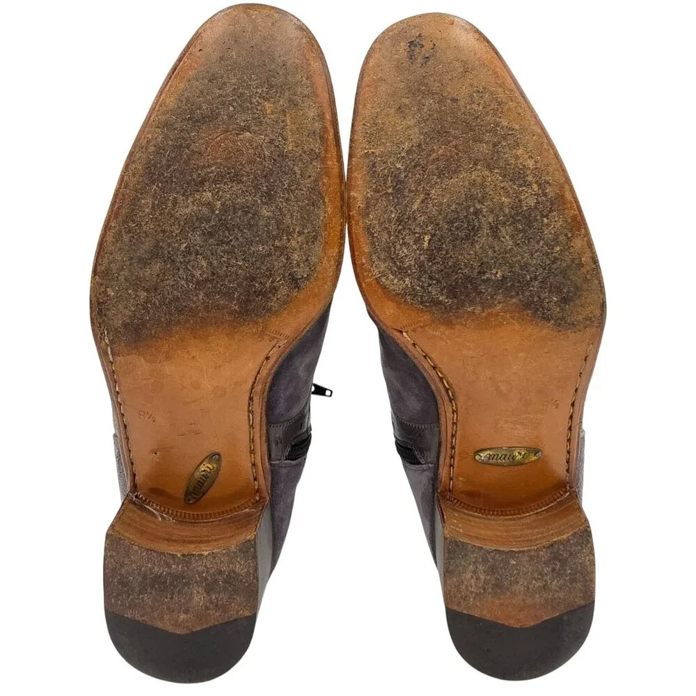 Vintage Mauri Exotic Ostrich and Suede Gray Dress Shoes Mens 8.5 Ankle Zip Boots - Picture 4 of 16